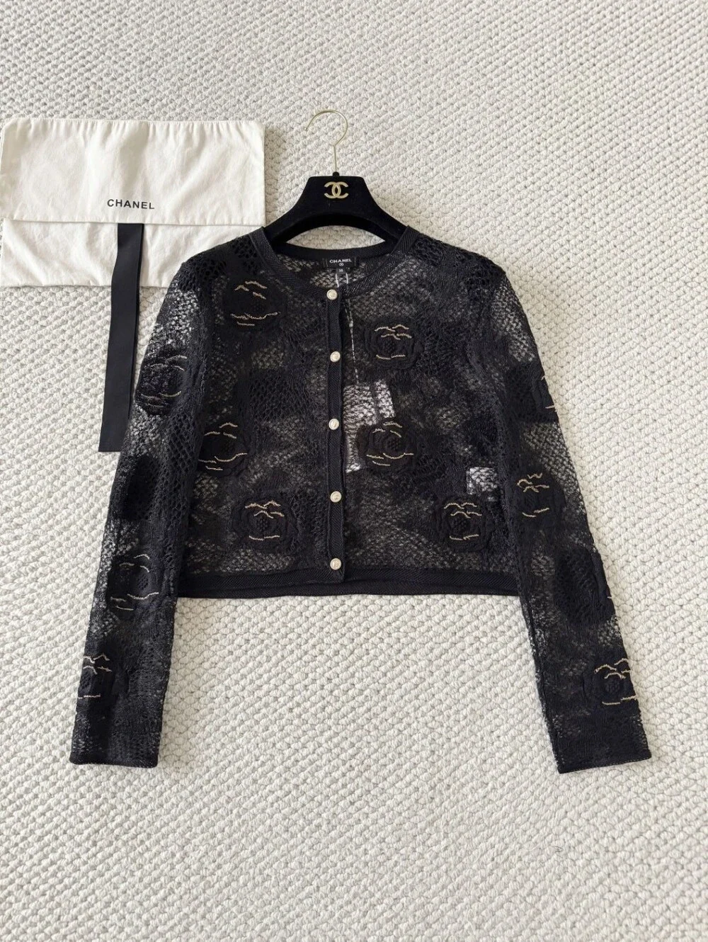 Chanel Black Lace Floral Cropped Cardigan Sweater